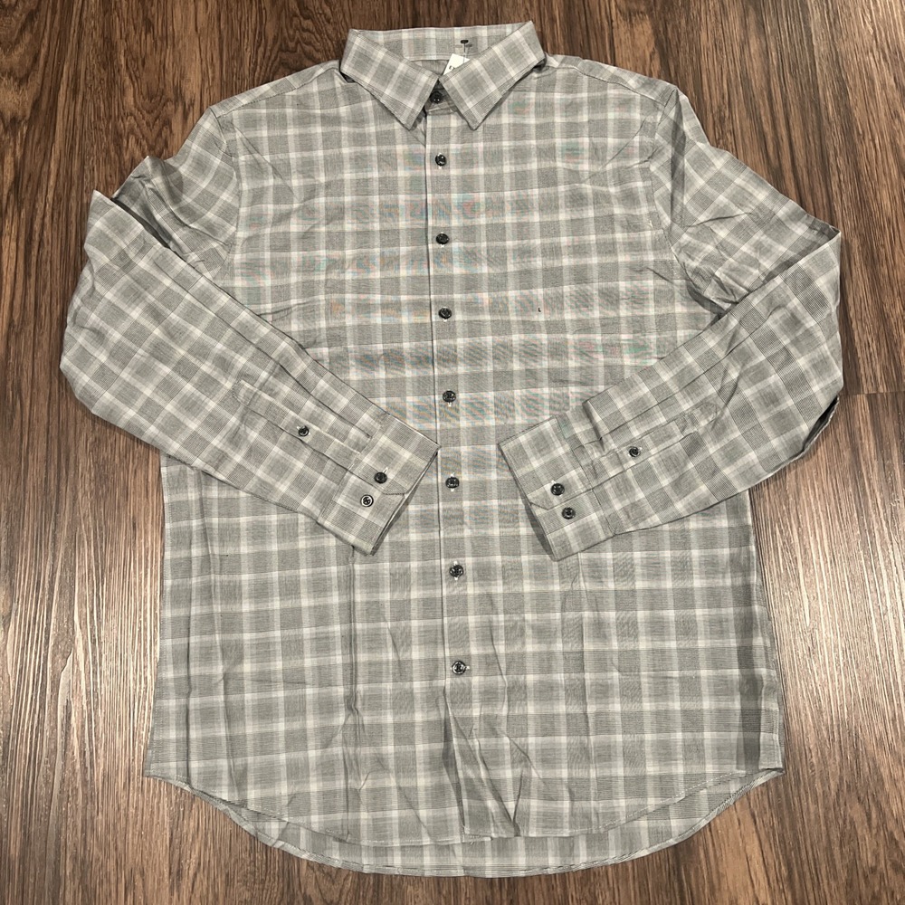 Express Shirt Classic Button Up Long Sleeve Nylon Mens Color  Plaid Gray Size L